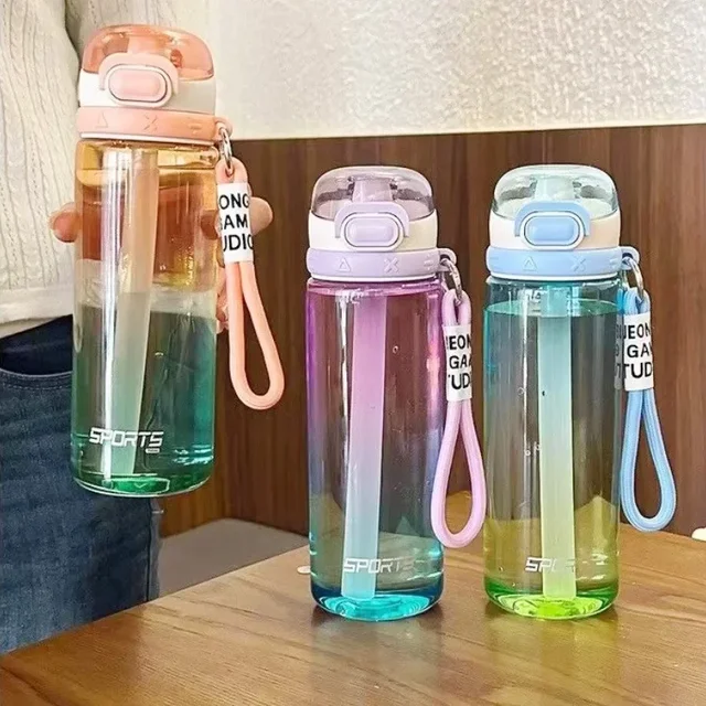 New Gradient Plastic Cup Outdoor Fitness Kettle With Straw 750ML Large Capacity Sports Water Bottle For Camping Climbing Hiking 4