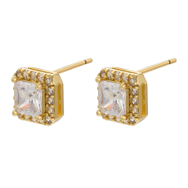 ZHUKOU Geometric Square women Stud Earrings Shiny Zircon Retro Women Stud Earrings Fashion Jewelry Wholesale VE663