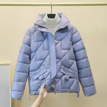 Khaki Quilted Cotton Jacket Straight Short Coat Zipper Stand Collar Pocket Blogger Streetwear Female Outwears
