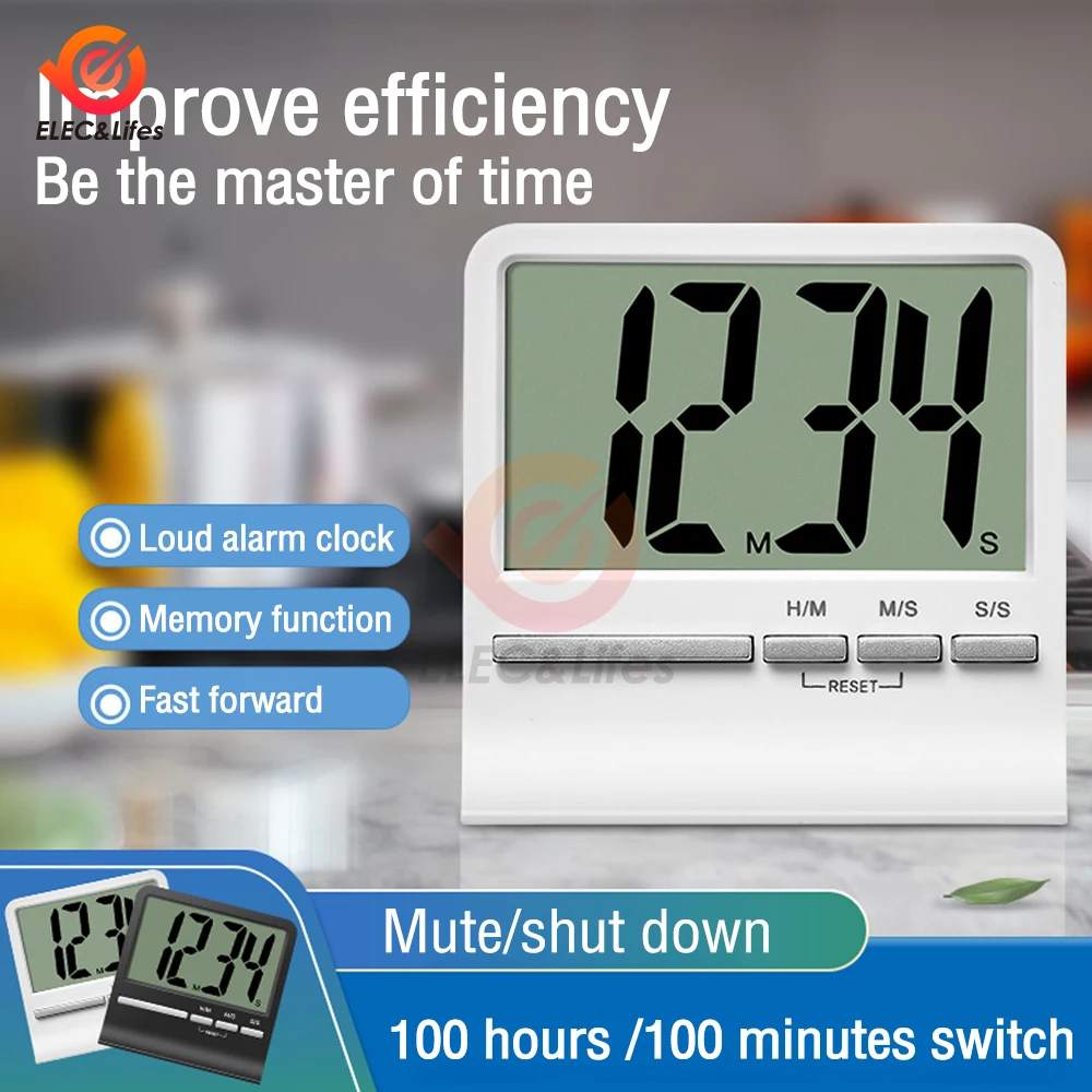 

100 Minutes/100 Hours Adjustable Silent Fitness Cooking Timer High-precision Student Electronic Timer With Memory Function