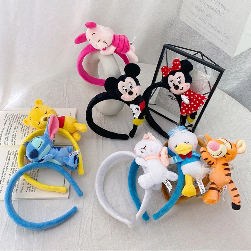 Plush Headband Disney Mickey Ear Winnie The Pooh Hairband Women Minnie Headwear Girl Donald Duck Hair Accessories Kids Xmas Gift