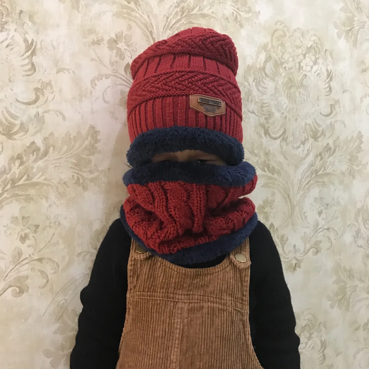 

Children Wool Knit Hats Winter Hats Scarf Boy Girl Thickening Balaclava Face Mask Hats cashmere baby Skullies Beanies Dual-use