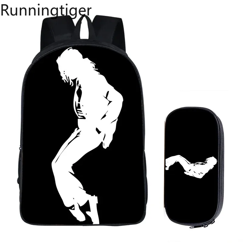 Student Backpacks DIY Michael Jackson Printing Children School Bags for Boys Men Book Bag 2PC Set with Pencil Case Harajuku Bag