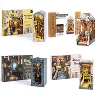 Robotime Wooden Book Nook Dollhouse Kit Puzzle House Model Building Kits with LED Lights Sakura Densya Sunshine Town Gardenhouse 1