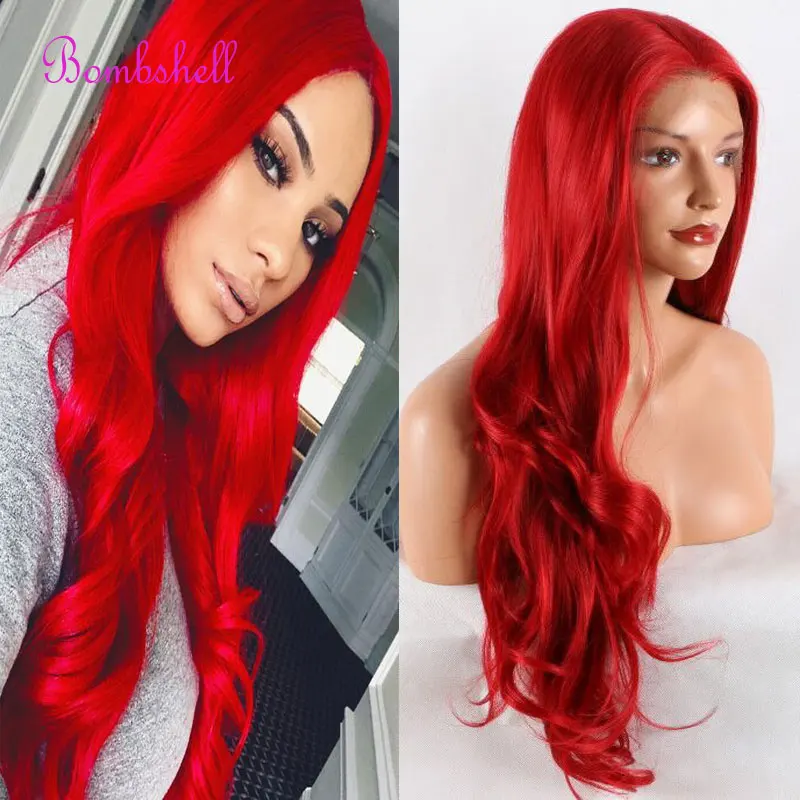 

Bombshell Fire Red Loose Body Wave Synthetic 13X4 Lace Front Wigs Glueless High Quality Heat Resistant Fiber Hair For Women Wigs