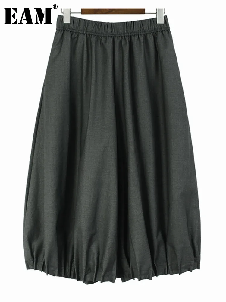 

Женские плиссированные брюки EAM, серые длинные широкие брюки с высокой эластичной талией, весна-осень 2024