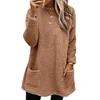 Autumn Winter O Neck Pullover Plush Hoodie Women Daily Commuter Casual Double Pockets Splice Hem Sweatshirt Female Long Warm Top 4