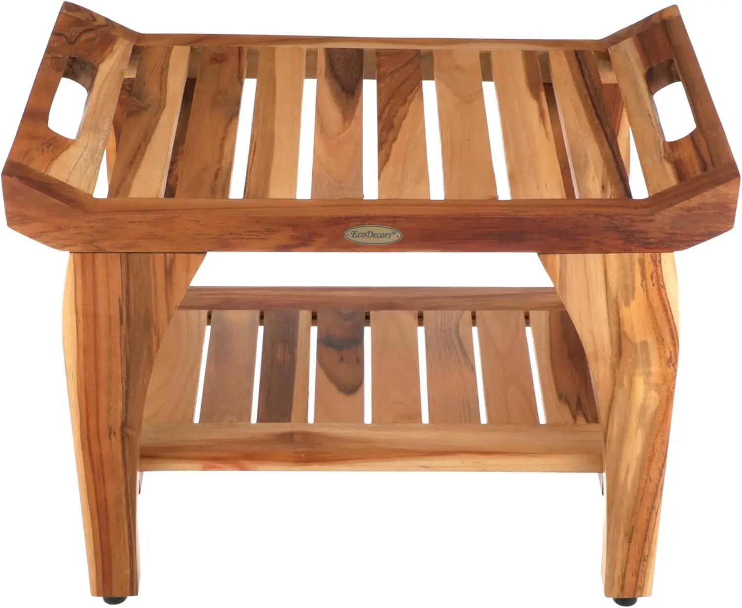 24 inch, Natural Wood, Teak Shower Bench, Shower Stool Wood,  LiftAide Arms, Bathroom Bench Seat, Shower Bench Waterproof 2