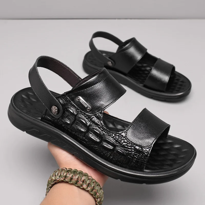 

Leather Cowhide Men's Sandals Summer 2023 New Outerwear Trend Beach Fashion Casual Retro Non-slip Dual-use Sandals Men