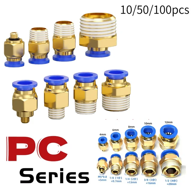 ข้อต่อลมนิวเมติก 10/30/50 ชิ้น ข้อต่อสายลม PC ขนาด 4 มม. 6 มม. 8 มม. 10 มม. เกลียว 1/8 นิ้ว 1/4 นิ้ว 3/8 นิ้ว 1/2 นิ้ว ข้อต่อท่อแบบเร็ว 1