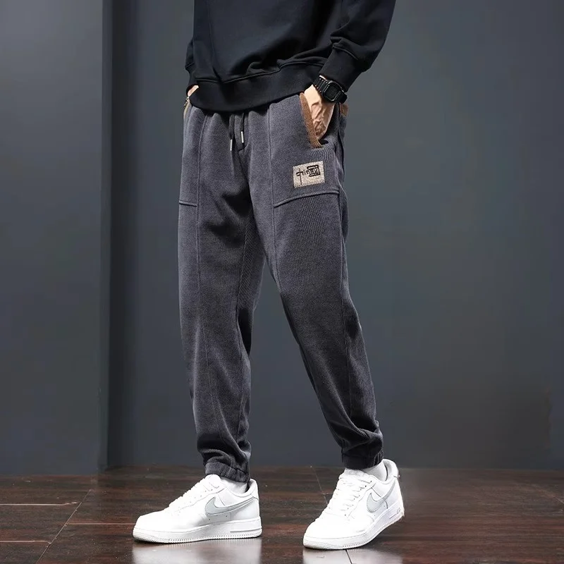 Thiened Fce Lined Corduroy Casual Sweatpants Men Loose plus Size Heat Resistant Wearable Long Pants Youth Faion Sle