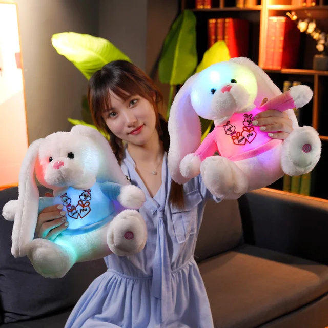 28cm Creative Light Up Led Long Ears Rabbit Stuffed Animals Plush Toy Colorful Bunny Glowing Christmas Gift For Kids Pillow 4