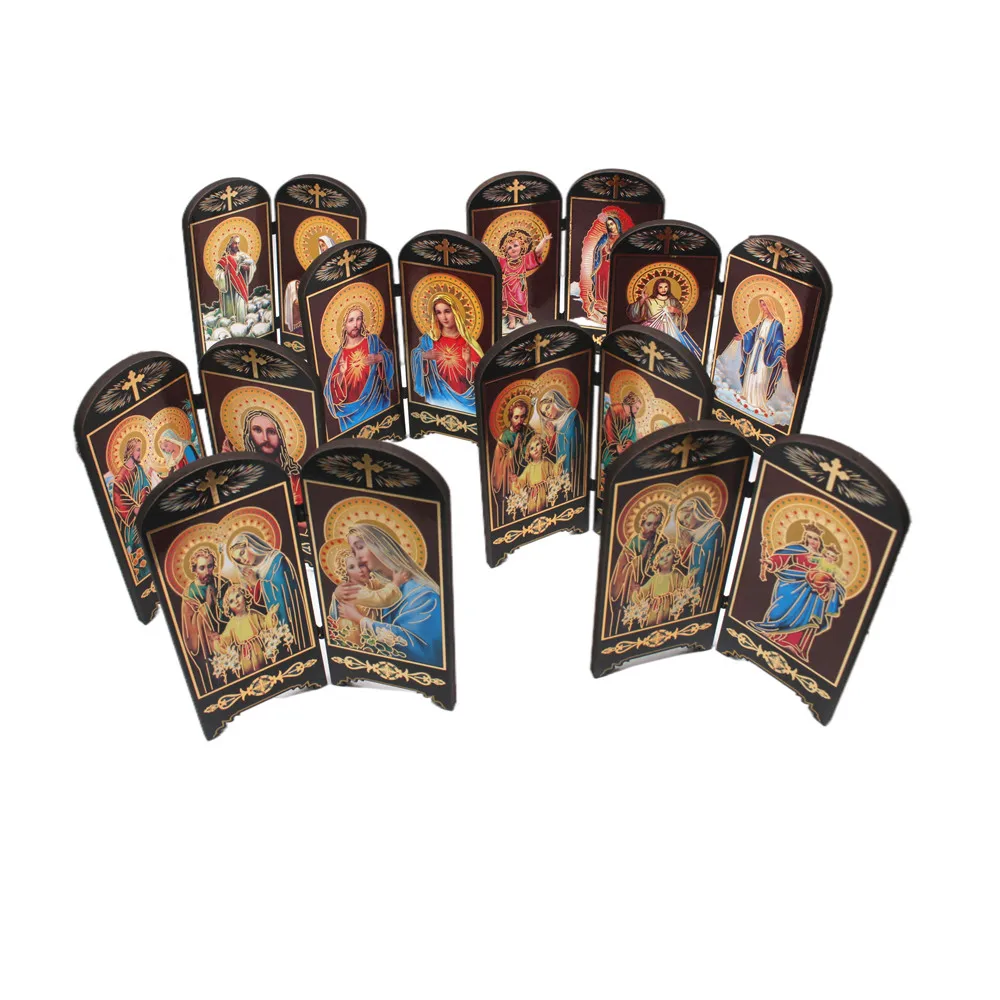 Orthodox Icons Catholic Wood Jesus Virgen Maria Double Screen Ornaments Christ Church Utensils Religious Figure Gift wood icon decoration,wood icon plaque