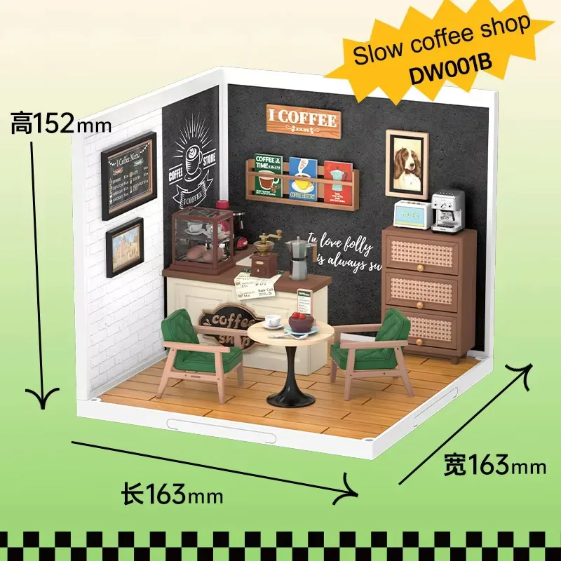 New DIY 3D Puzzle Miniature House Coffee Shop Bookstore Convenience Store Assembly Toy with Light Collection Decoration Gift