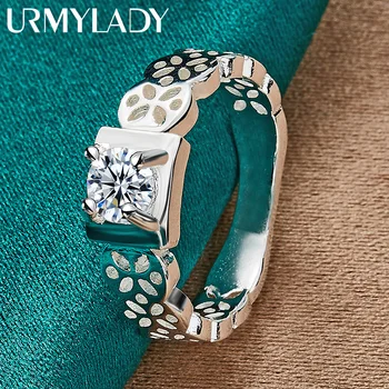 URMYLADY 925 Sterling Silver Square Zircon Hollow 6-10# Ring For Women Wedding Engagement Fashion Charm Jewelry 1