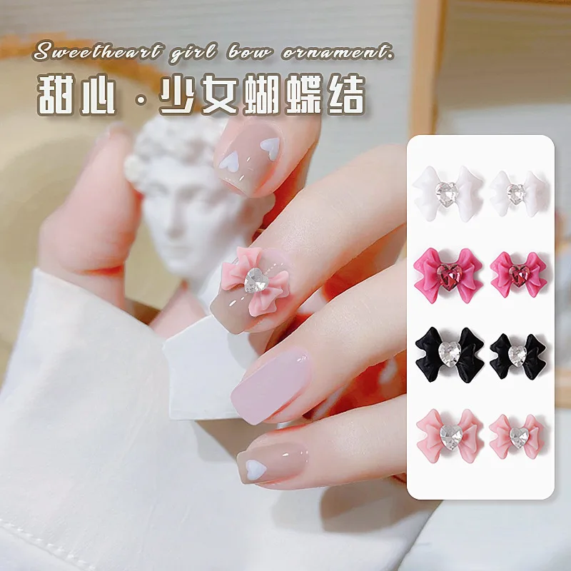 

1pcs 6Styles Kawaii Resin Bow Nail Art Charms 3D Glitter Love Heart Rhinestones Gems Bowknot Nail Decorations DIY Accessories