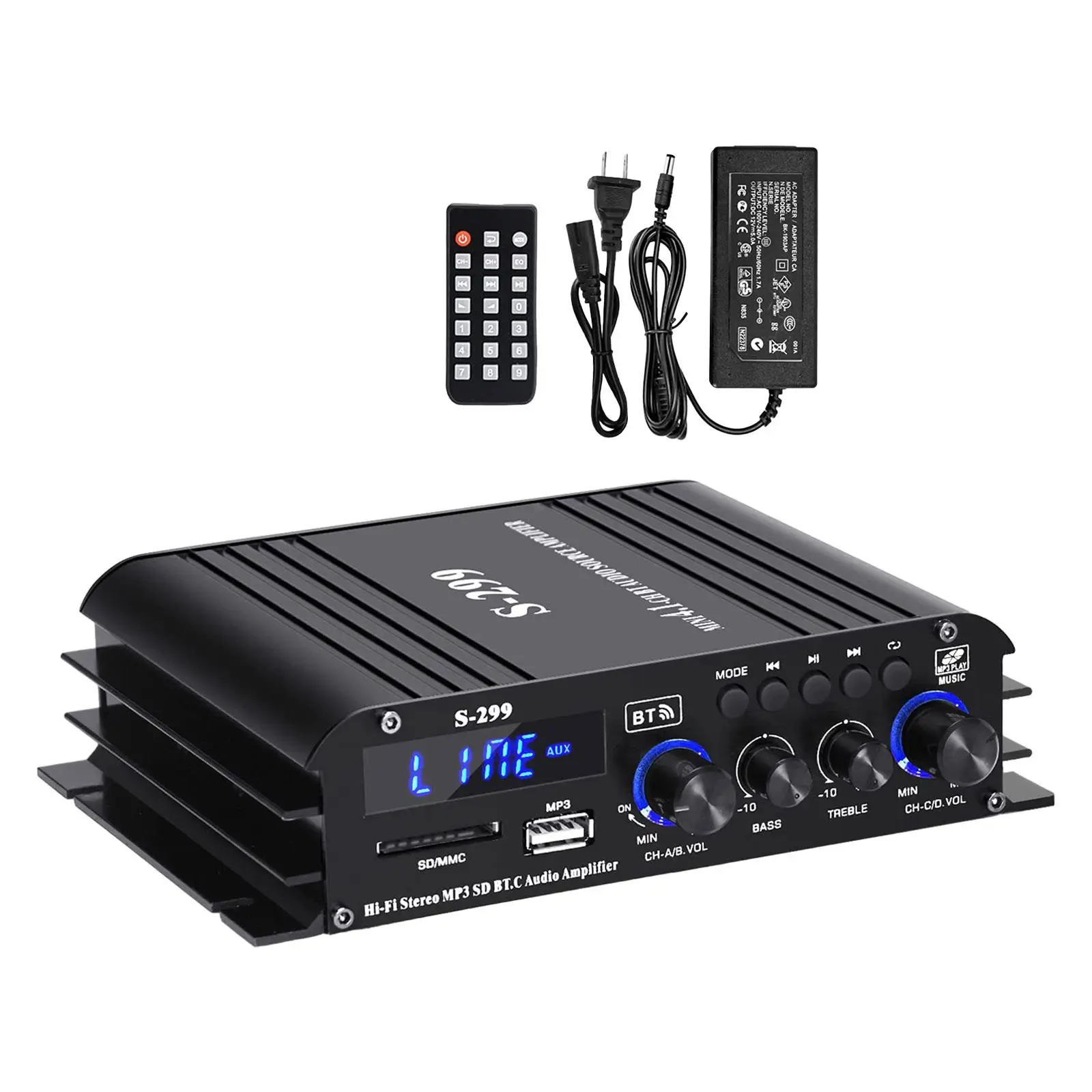 Audio Power Amplifier for Store Home Theater 4.1 Channel Portable Mini HiFi Stereo Amp Volume Adjustment with Remote Control