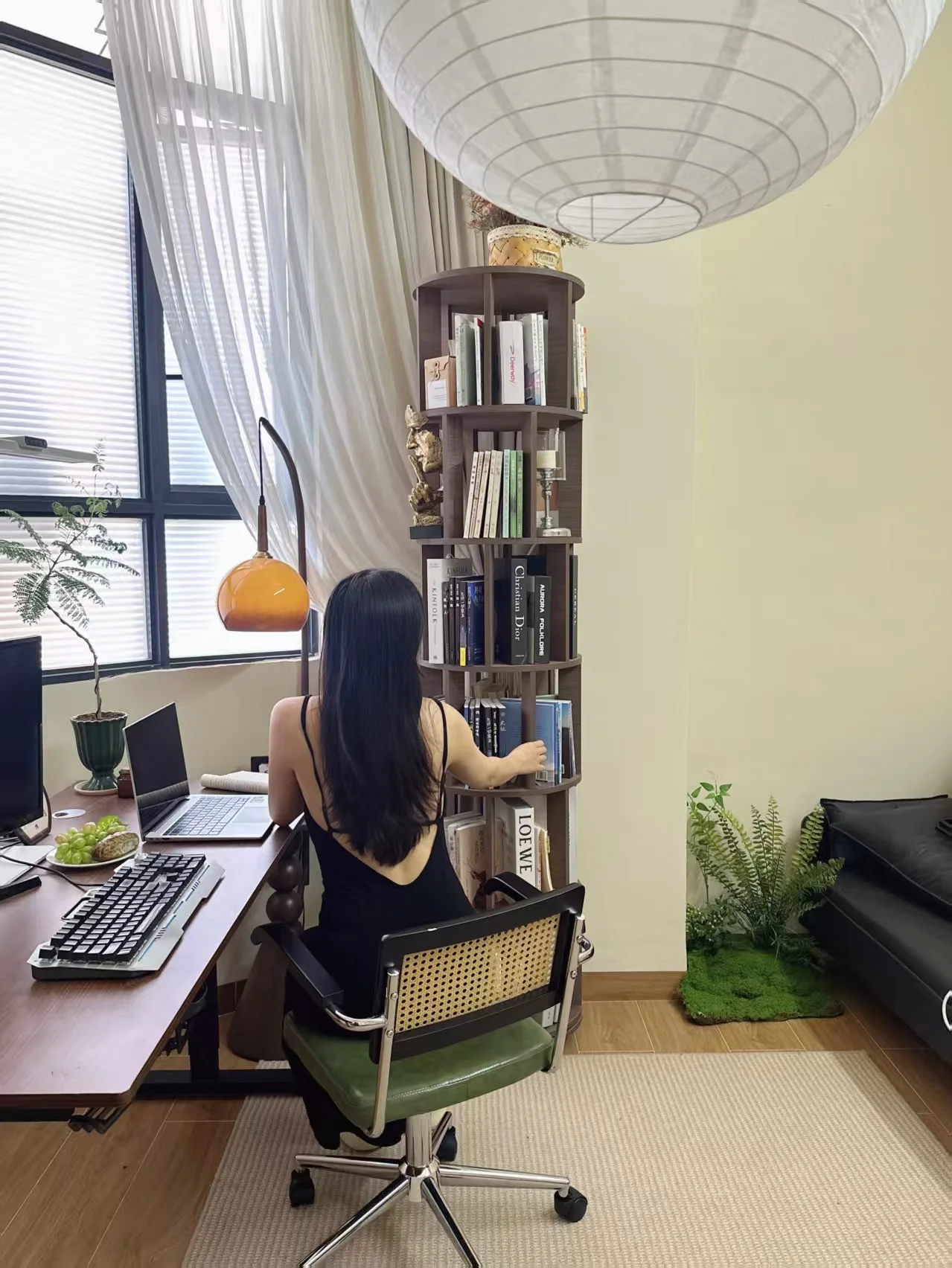 Solid Wood Rotating Bookshelf with Wheels Spinning Bookcase for Home Office Furniture Shelf Easy Assembly Wooden Furniture - Image 2