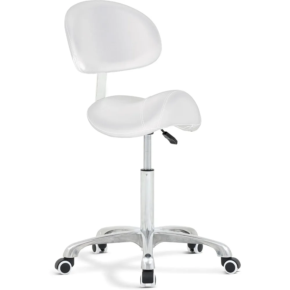 Saddle Stool Chair With Back Ergonomic Rolling Esthetician Seat for Salon Tattoo Shop Spa Home Dentist Clinic (with Backrest)