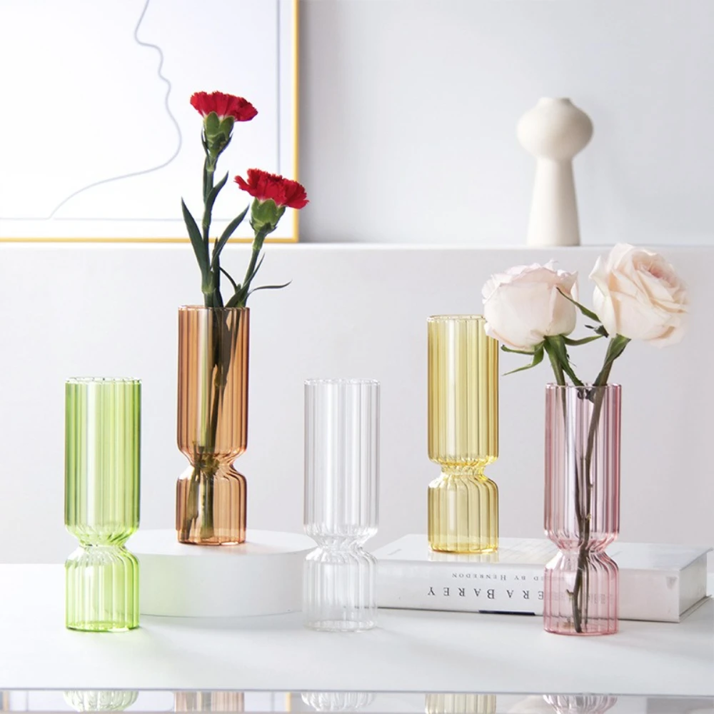 Vase en verre à rayures hydroponiques Transparent, Style nordique, décorations de centre de Table, ornement de salon moderne