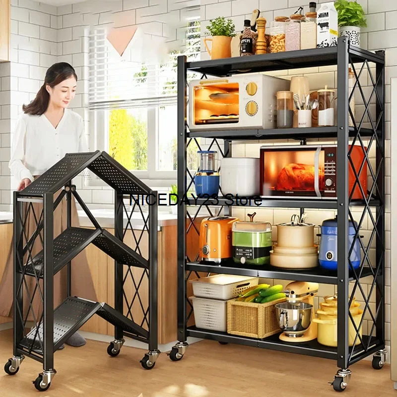 

Foldable Installation-free Kitchen Storage Racks Floor Multi-layer Storage Rack Movable Multi-functional Balcony Storage Racks