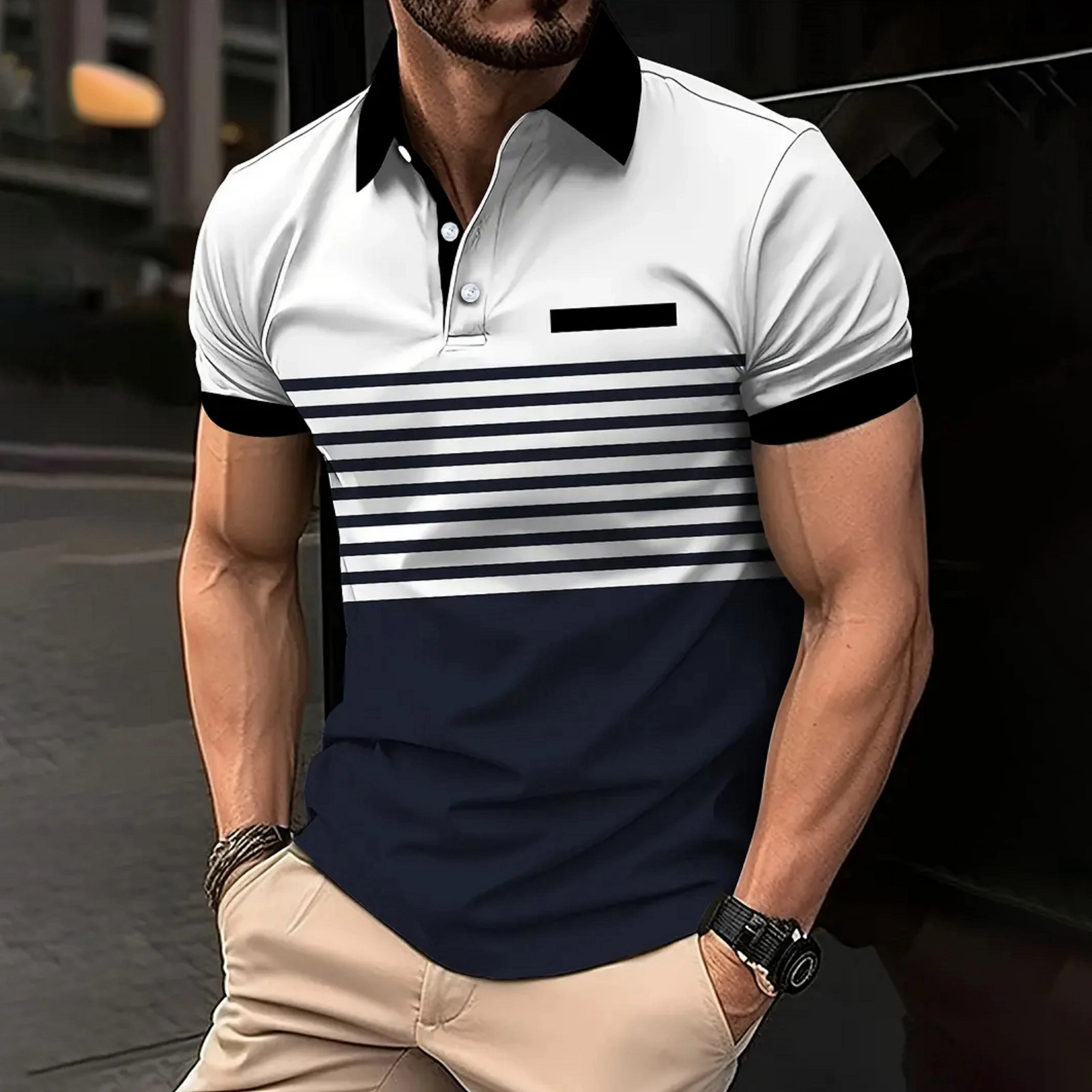 Men's Striped Color Matching Fashionable Golf Sports Polo Shirt, Comfortable and Versatile Men's T-Shirt, Men's Short-Sleeved to 6 S1c94d2323cea41ada40eb60df28832daX