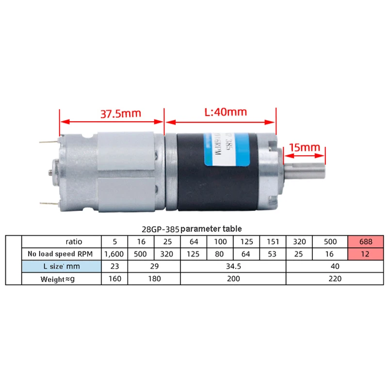 28GP-385 유성 기어박스 소형 DC 감속 모터 속도 조절 저소음 12V 24V 모터 28MM 금속 기어 12RPM2386RPM