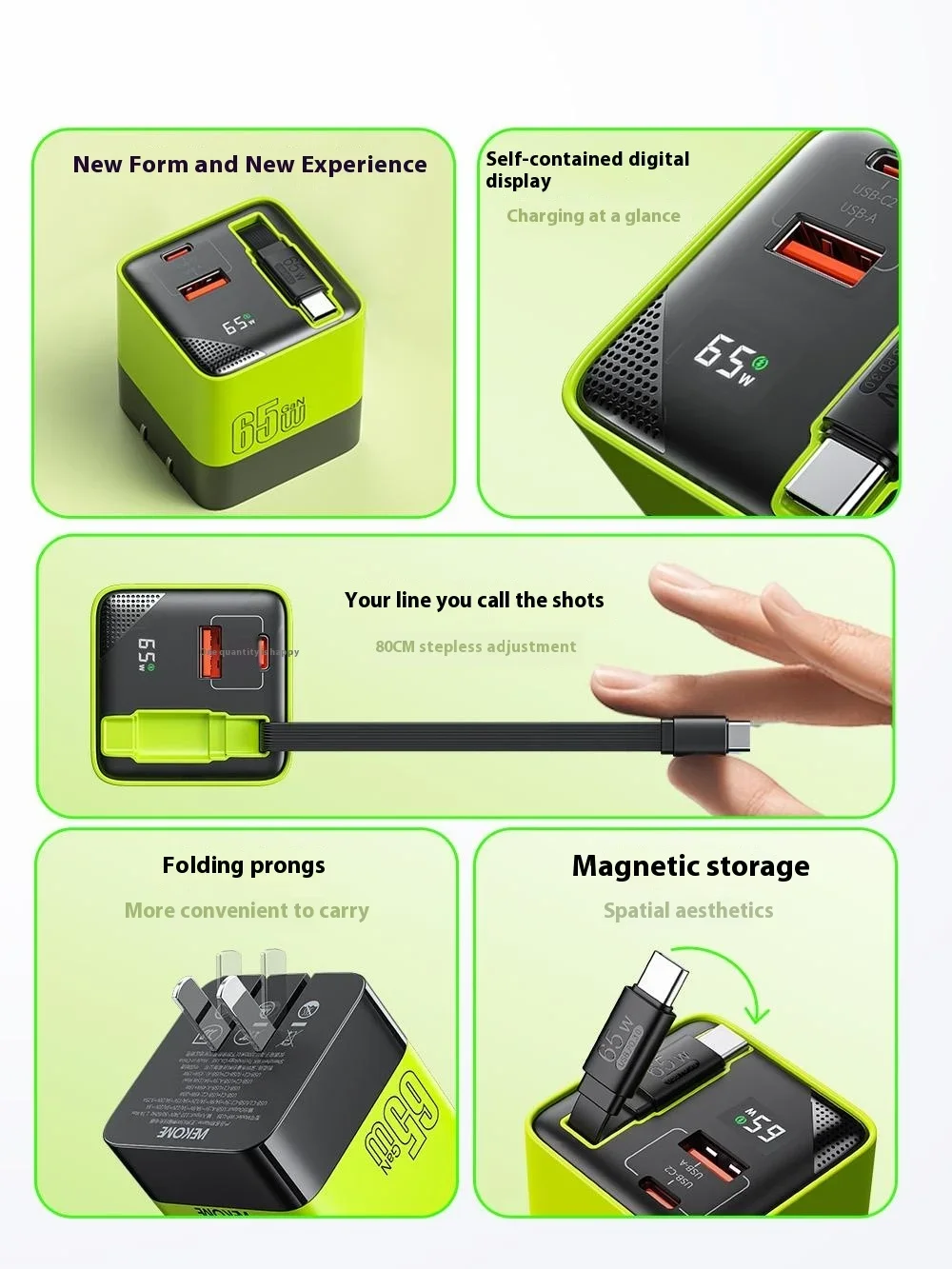 Wekome U39 65W Gallium Nitride Charger Socket Fast USB Type-C Charger Fast Charging For Iphone Android Smartphone Gamer Gifts