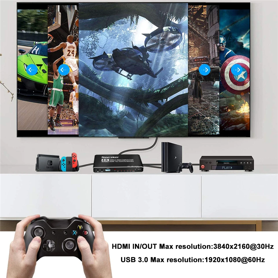 4 in 1 out Quad Screen Cutting HDMI Video Capture Card 4 Channel USB 3.0 HDMI Sw