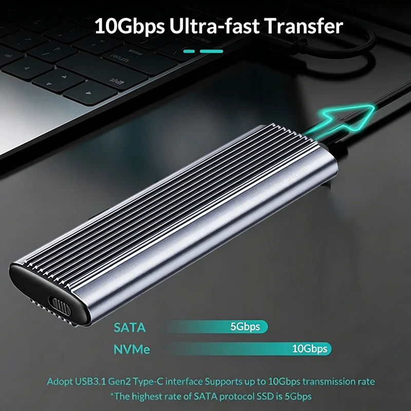 M.2 SSD 인클로저 NVMe SATA 알루미늄 듀얼 프로토콜 SSD 케이스 10Gbps USB3.1 PCI-E 솔리드 스테이트 드라이브 박스 툴리스 노트북 컴퓨터용