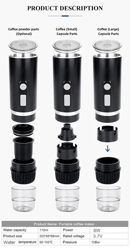 Description Picture 6 of itemPortable Full-Automatic Espresso Coffee Machine Mini For Large And Small Capsules