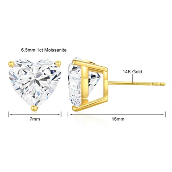 Szjinao Pure 14K Gold Hearts Earrings Moissanite Real Gold Certified Women Jewelry Three Claw Luxury AU585 K Gold Wedding Gifts 5