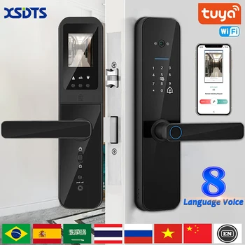 XSDTS-Tuya 와이파이 디지털 전자 스마트 도어 잠금, 생체 인식 카메라 지문 스마트 카드 암호 키 잠금 해제