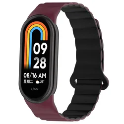 Magnetic Loop Silicone Strap for Sports Bracelet - Double Color Wristband Accessory (Wine red black)
