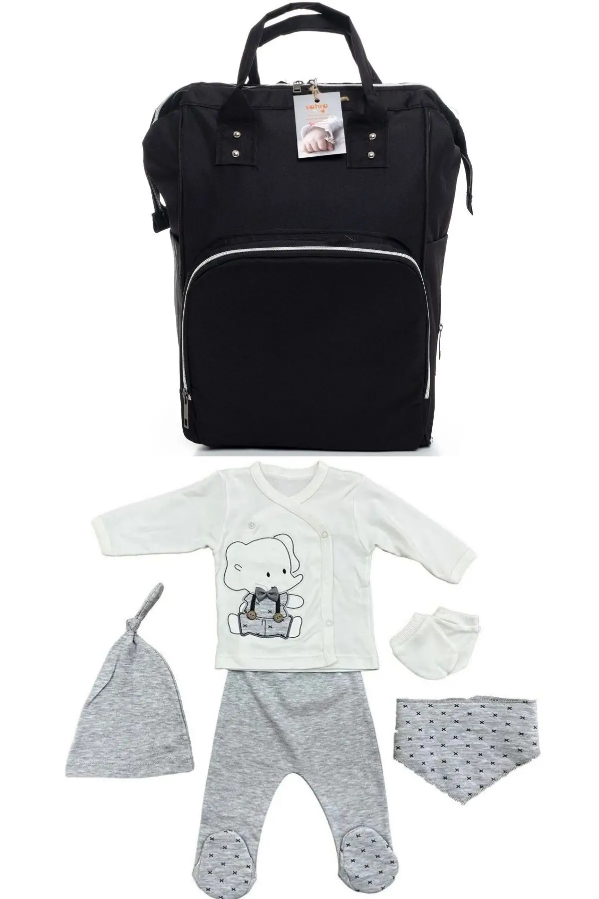 

2 Pieces 100% Cotton Hospital Outlet and Waterproof Stack-Free Functional Baby Care Backpack Set Black