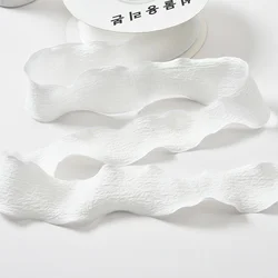 Handmade Wrinkled Lace Edge Ribbon for Gift Wrapping and Floral Decorations - 10 Yards (WHITE)