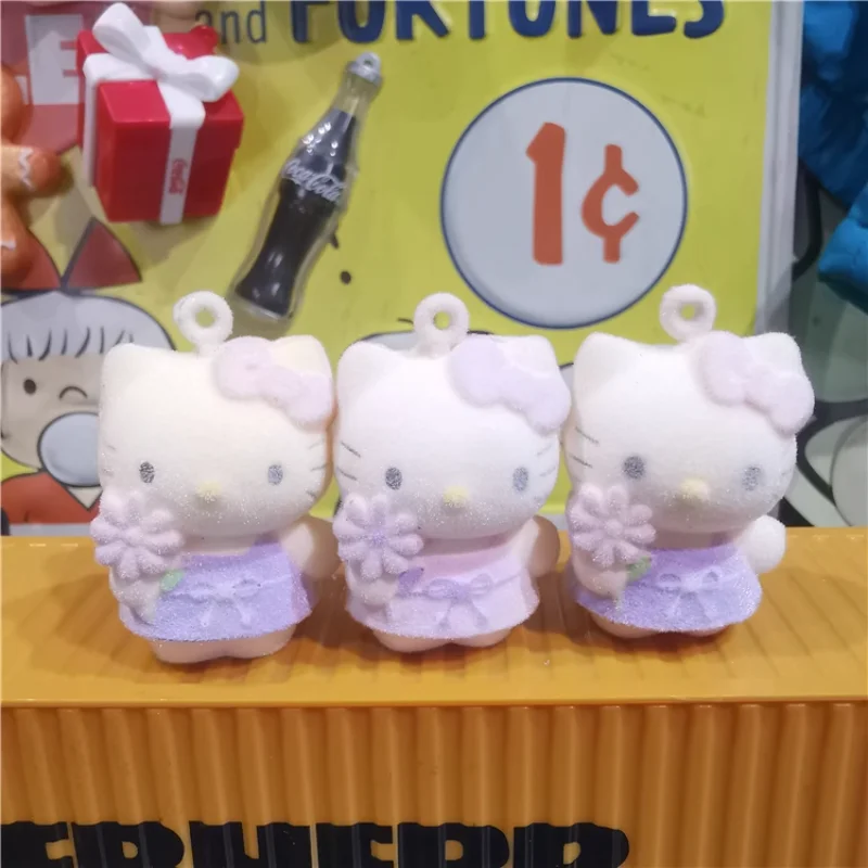 

Hello Kitty Flocking Keychain Sanrio Kawaii Anime Figure Cute Figurine Bag Pendant for Girls Toys Gift