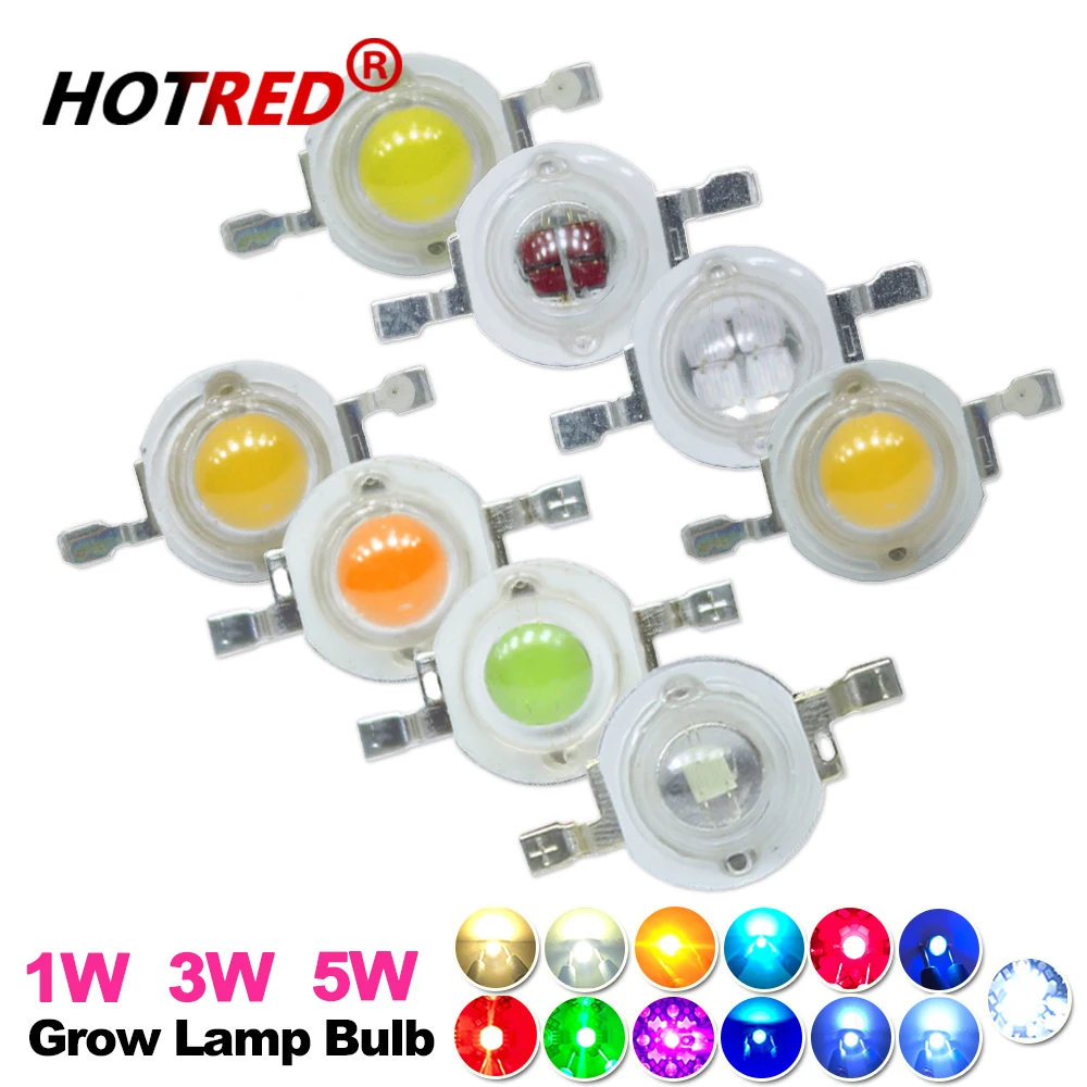 Warm Natural Cold White 1W 3W 5W High Power Smd Led Chip Light Bulb UV Orange Red Blue Yellow Plant Grow Lamp Emitter Diode Bead