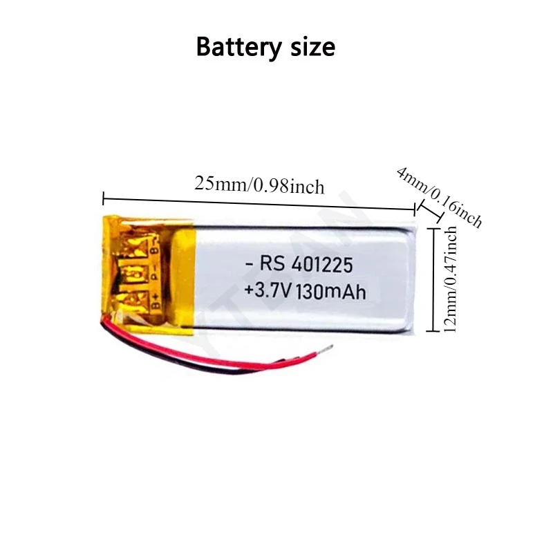 Batteria ricaricabile ai polimeri di litio da 3,7 V 130 mAh (codice 401223/401225) per auricolari Bluetooth Xiaomi Mi Band, penna di registrazione e selfie stick._voghion.com