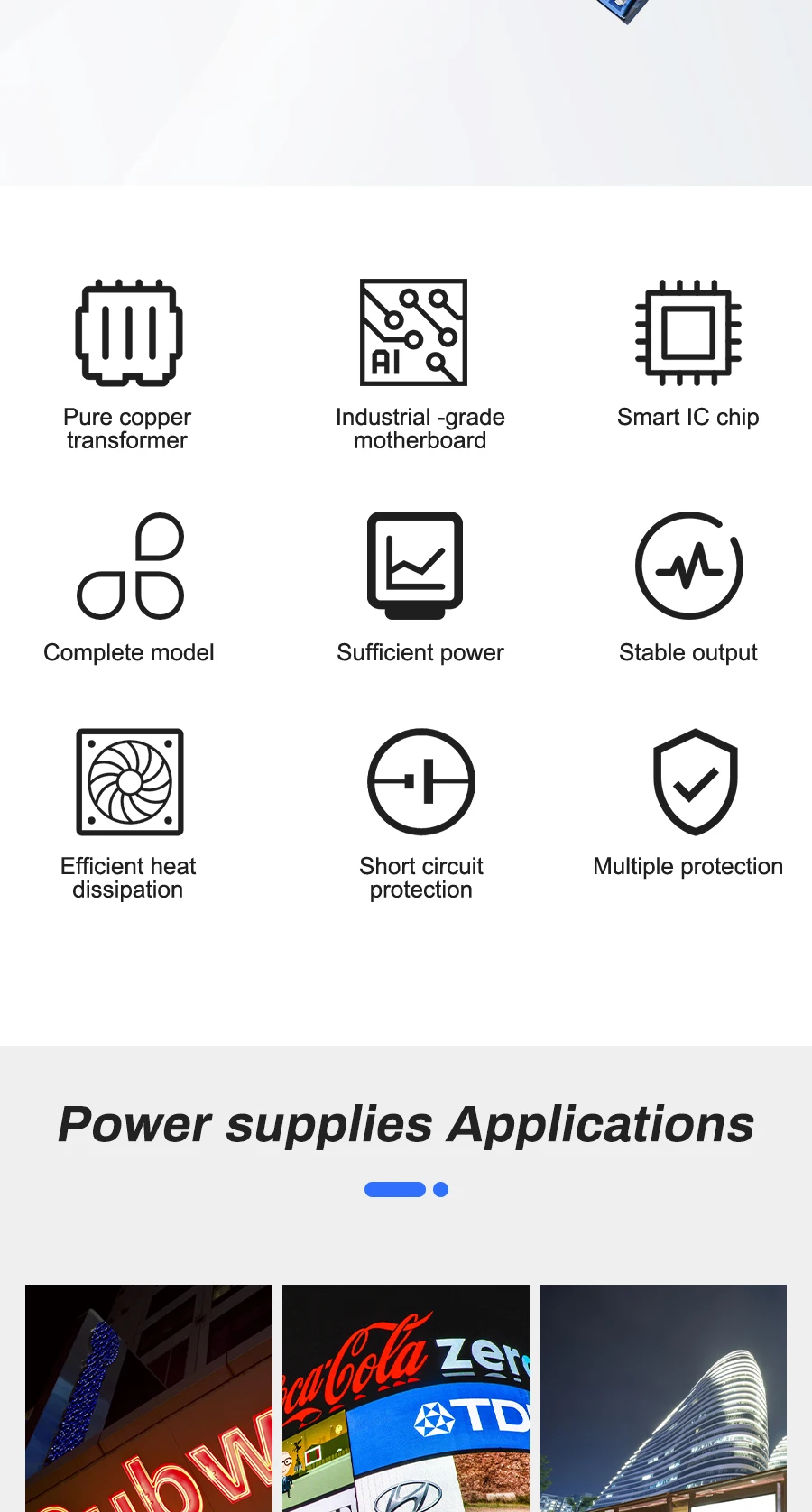 Description Picture 3 of item12V 24V Power Supply 60W 100W 200W 300W 400W 500W Transformer LED Driver Super Thin AC DC Converter for LED Strip Lighting Bulb