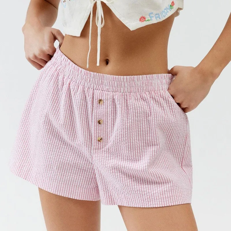 2024 Spring and Summer Women's Short Pants New Hot Selling Striped Checkered Button Casual Commuter Women Simple Fashion Shorts