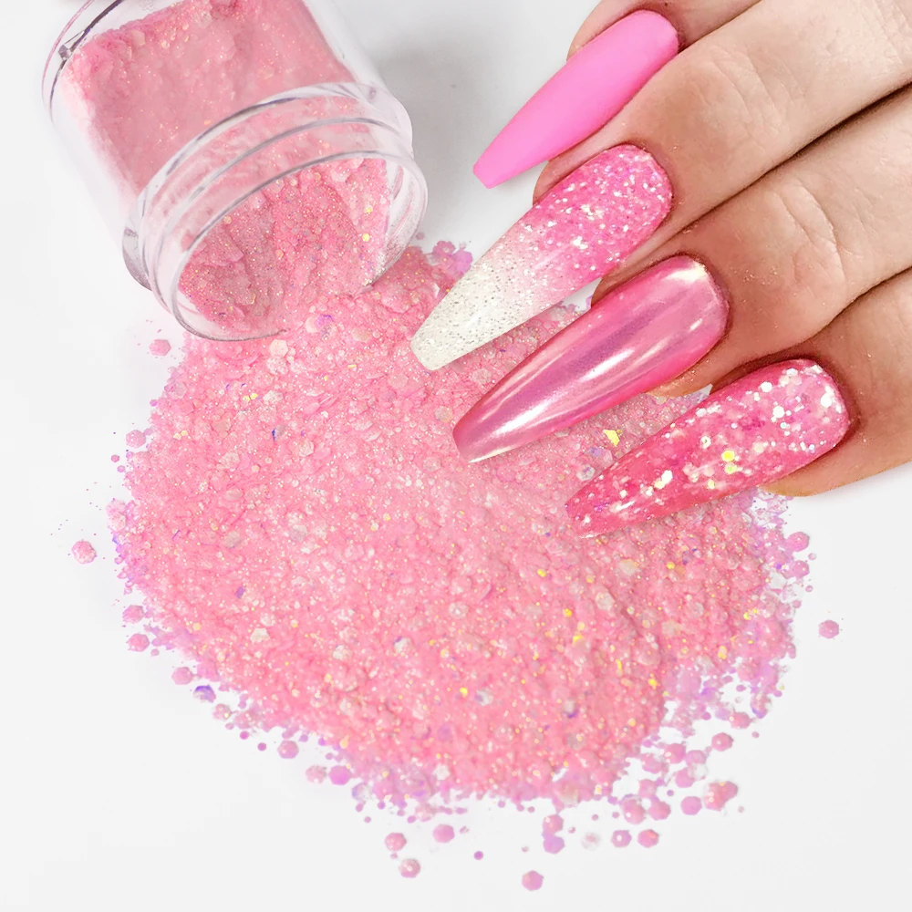 1oz Nail Acrylic Powder Mixed Hexagon Chunky Glitter Sequins For Nail Extended Builder Sculpture Gel Polish Acrylic Powder 5