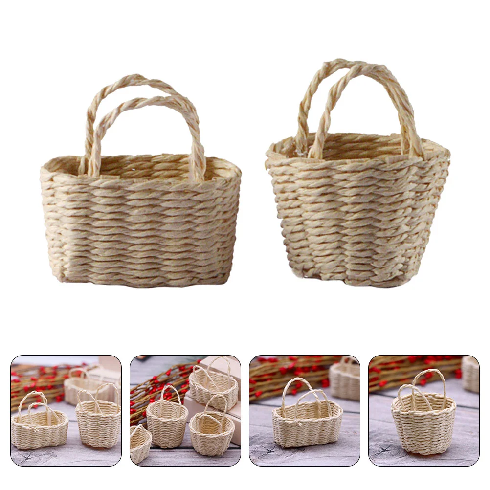 

House Flower Basket Mini Baskets Props Storage Decors Ornament Miniature Micro-scene Vintage