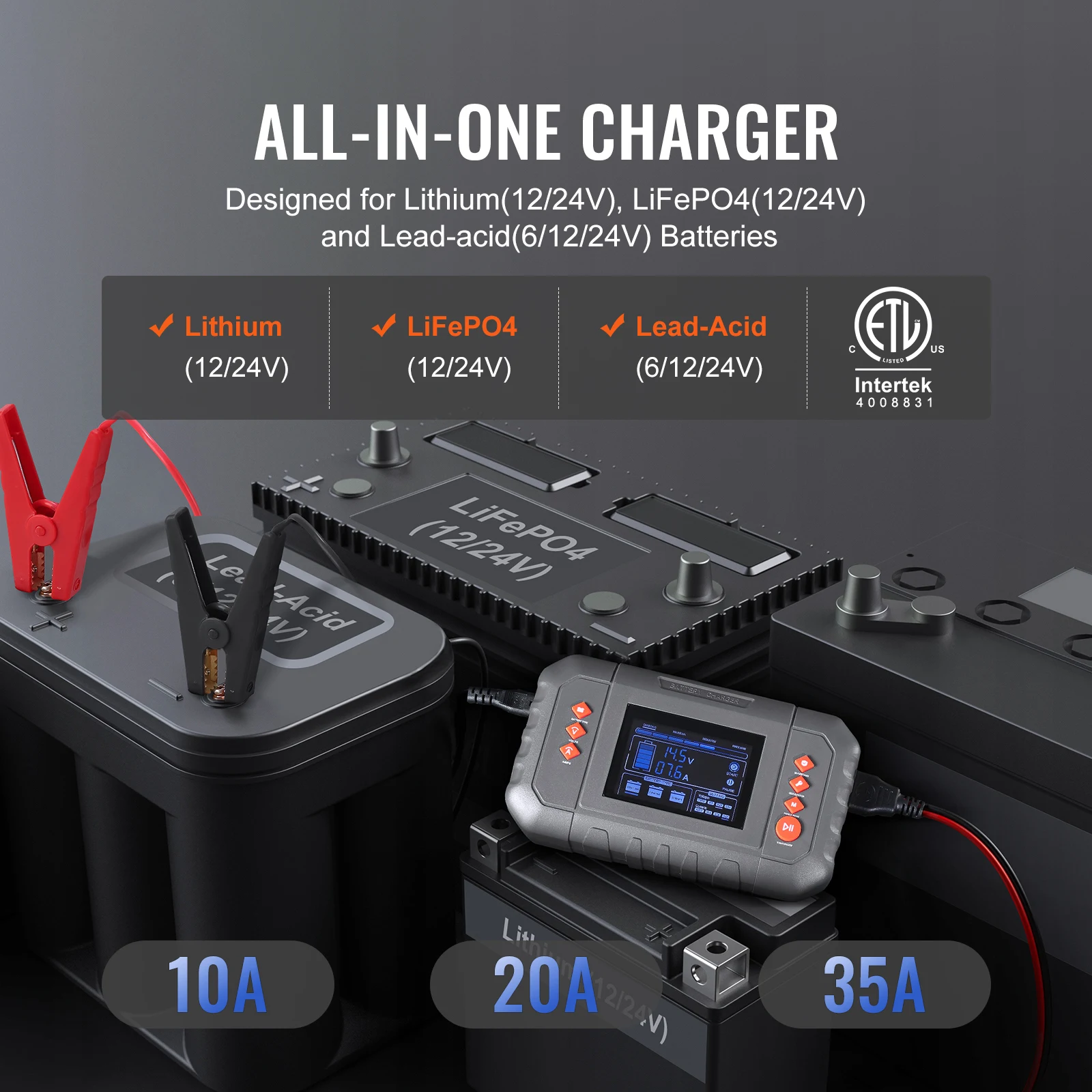 35Amp Smart Battery Charger - 12V/24V For Lithium, LiFePO4, AGM, Gel, Lead Acid Batteries