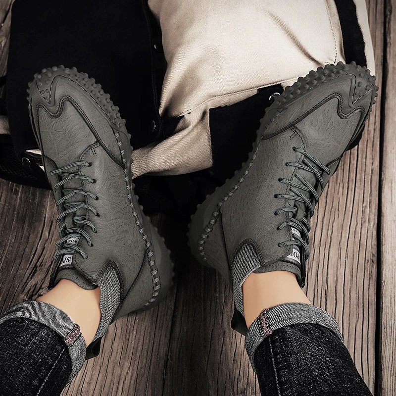 New Winter Waterproof Men Boots Plush Warm Snow Boots Outdoor Non-slip Men Ankle Work Boots Men's Motorcycle Boots Botas Hombre