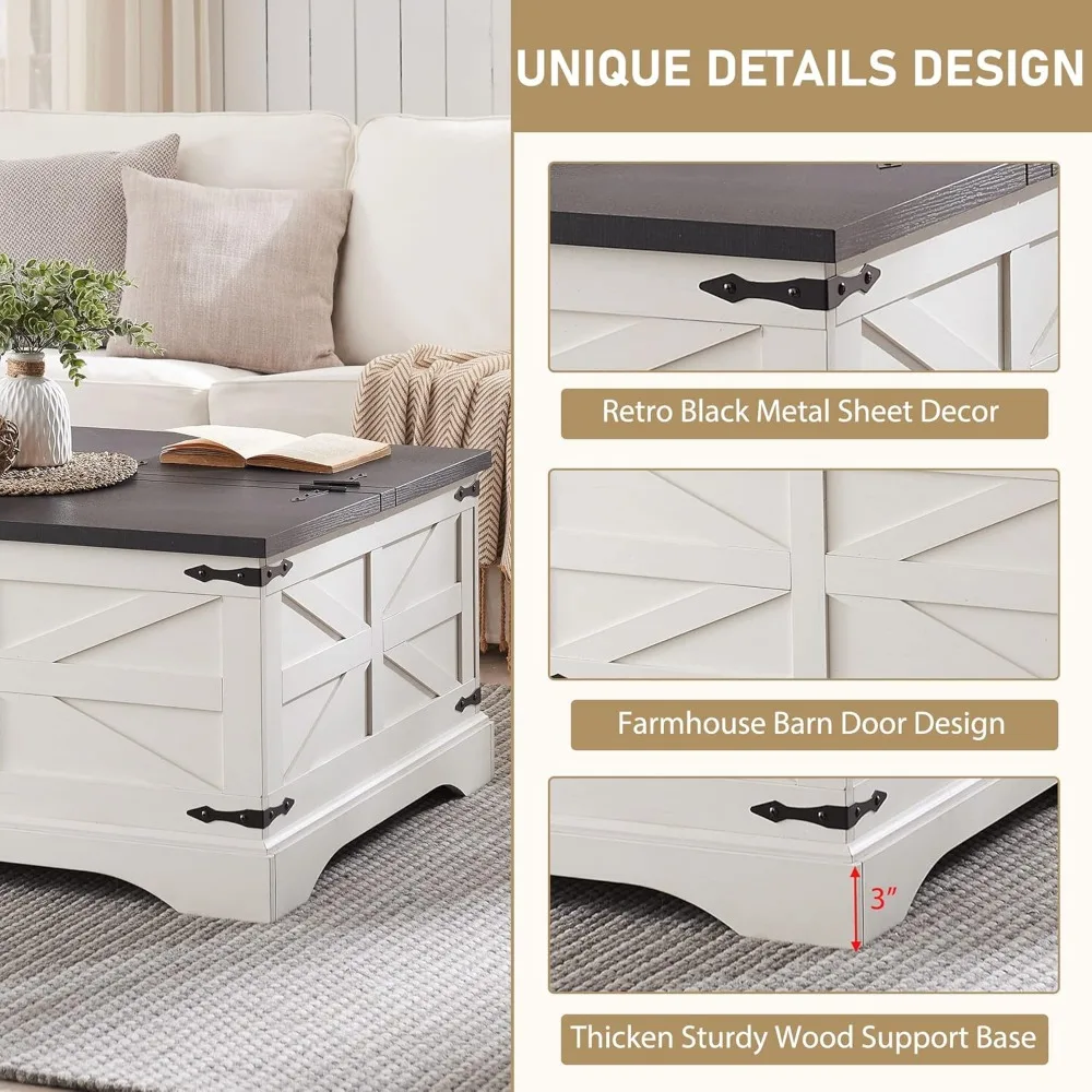 Farmhouse Coffee Table,Square Wood Center Table with Large Hidden Storage Compartment,Rustic Cocktail Table with Hinged Lift Top 6