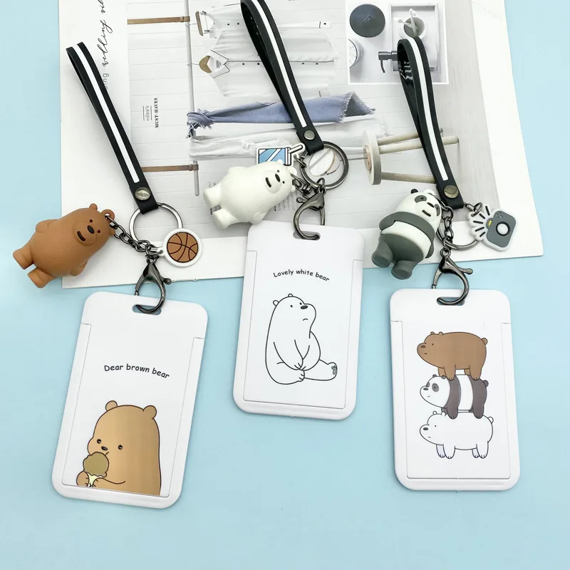 

Cute Bear Pendant Cartoon Card Holder Campus Student Card Sleeve Work Permit Bank Card Bus Card ABS Plastic Hand Rope Card Cover