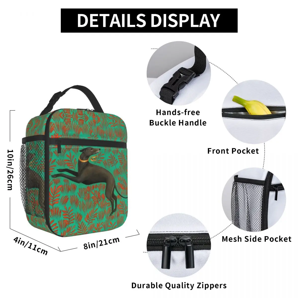 Sihthound Greyhound Flowers Art Portable Lunch Boxes Multifunction Dog Animal Thermal Cooler Food Insulated Lunch Bag School