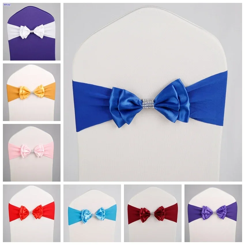 Satin Chair Sashes Wedding Satin Chair Sash Spandex Bow Tie Band Ready Made for Banquet Hotel Birthday Party Luxury Decoration
