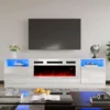 LED Light Entertainment Center w/36" Electric Fireplace, 70" Modern Wood Entertainment Stand w/ Highlight Storage Cabinet ,White 1